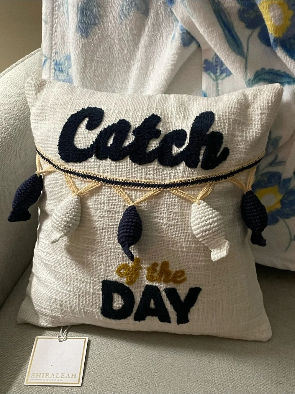 Shiraleah Catch of the Day Coastal Throw Pillow NWT